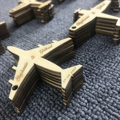 50pcs Personalized Destination Wedding Wooden Airplane Tags
