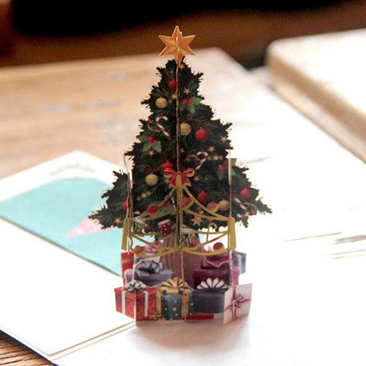 3D Pop Up Christmas Card Tree Greetings Holiday Xmas Postcard