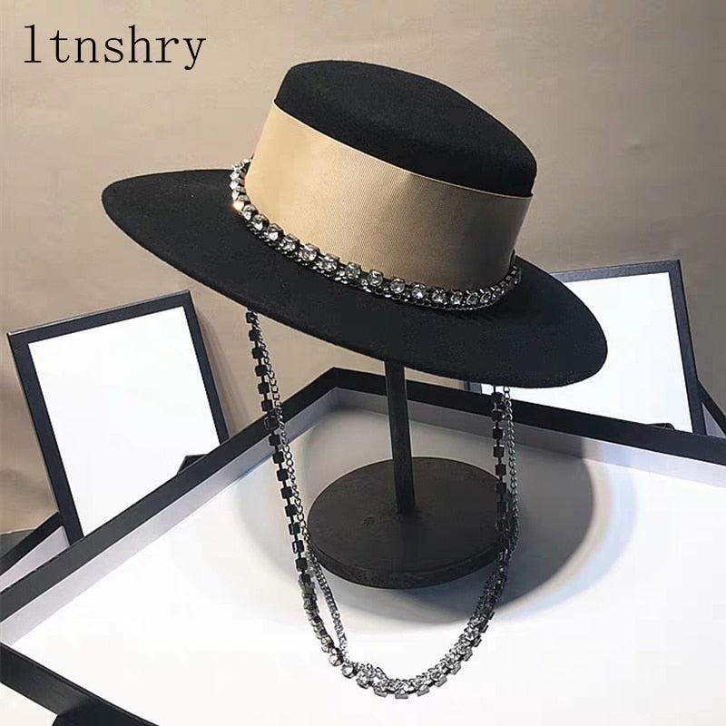 Elegant Wool Top Ribbon Fedora Hat