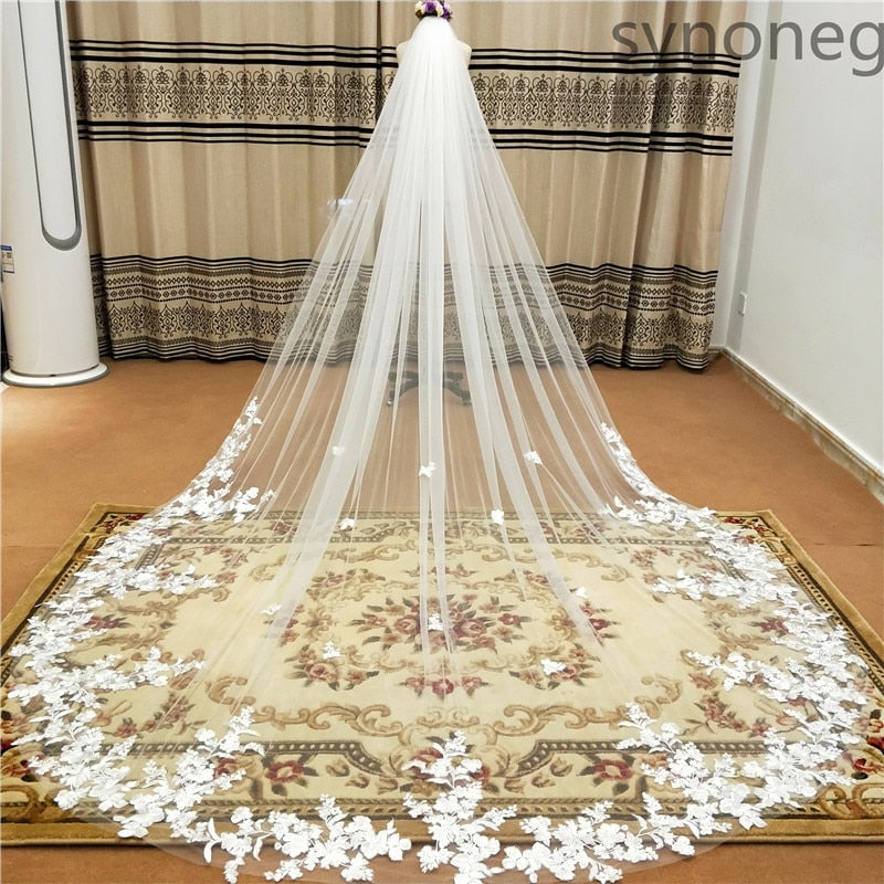 3m One Layer Cathedral Wedding Veil Lace Edge