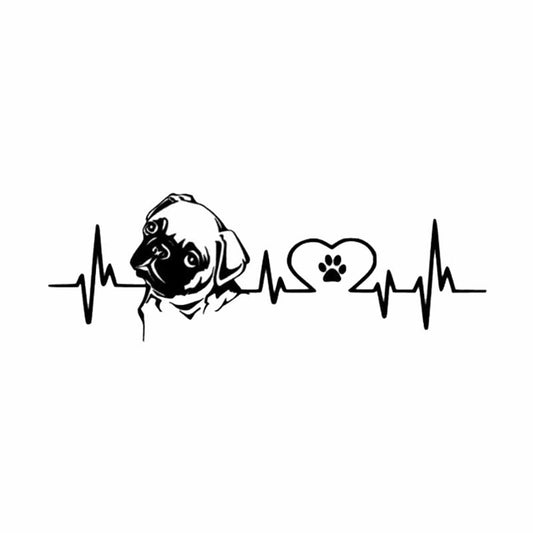 Pug Dog Heartbeat Car Decal Sticker
