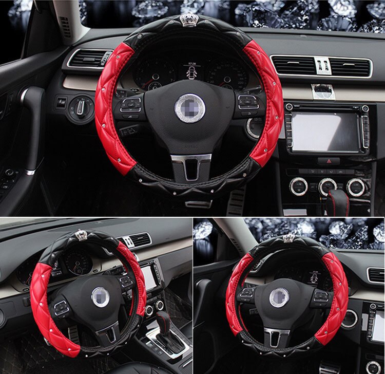 Leather Crown Car Steering Wheel Cover