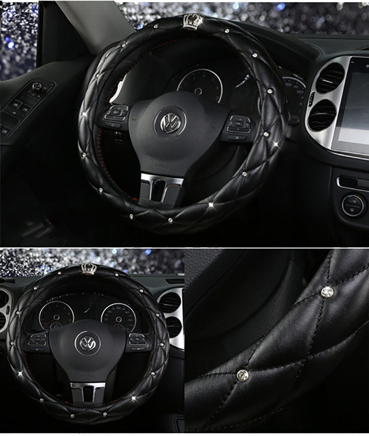 Leather Crown Car Steering Wheel Cover