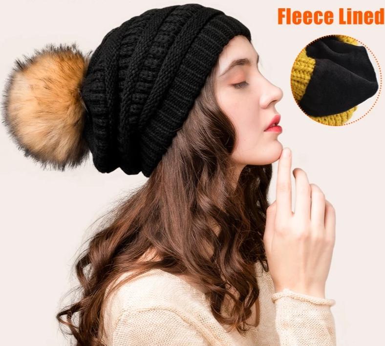 Winter Knitted Pompom Slouchy Beanie Skullies