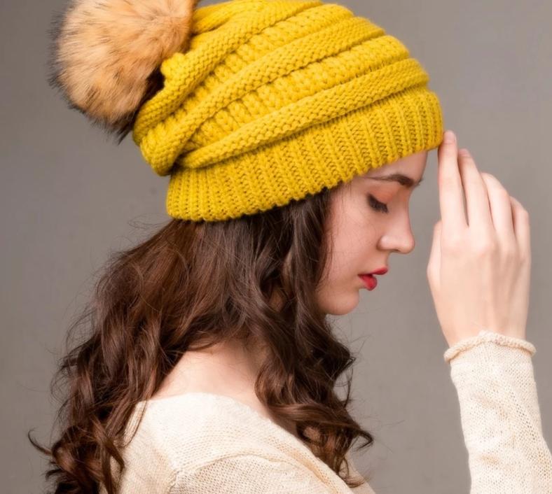 Winter Knitted Pompom Slouchy Beanie Skullies