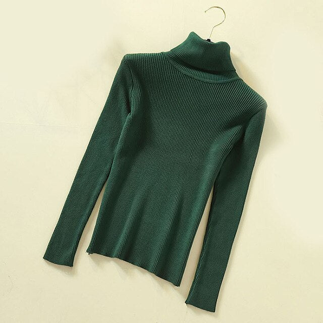 Womens Turtleneck Knitted Pullover Sweater Slim Long Sleeve Basic Top One Size