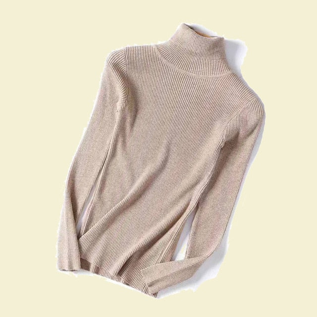 Womens Turtleneck Knitted Pullover Sweater Slim Long Sleeve Basic Top One Size