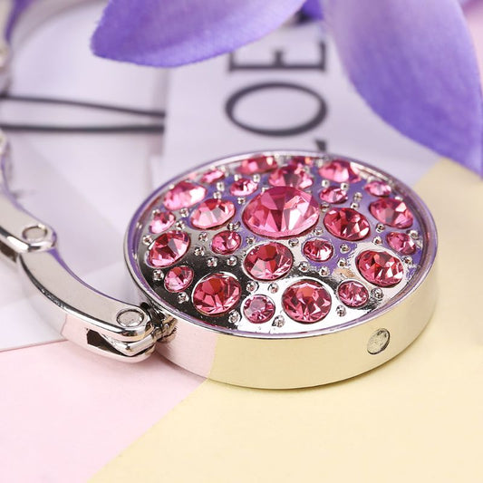 Round Rhinestone Foldable Purse Bag Table Hook