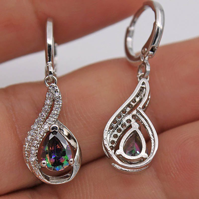 925 Silver Rainbow Water Drop Earrings