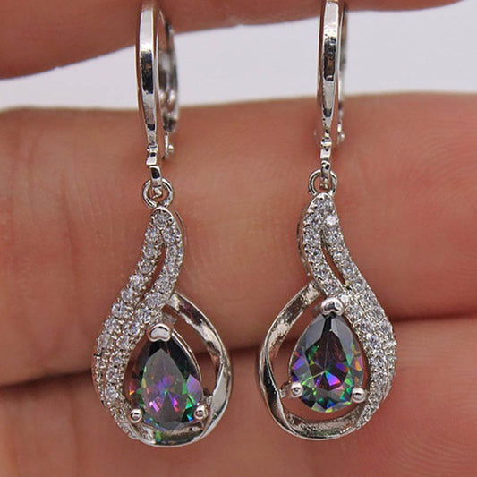 925 Silver Rainbow Water Drop Earrings