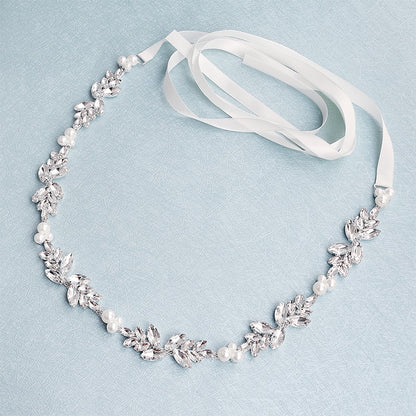 Sparkling Flower Crystal Pearl Belt Bridal Sash