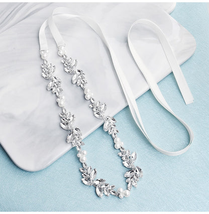 Sparkling Flower Crystal Pearl Belt Bridal Sash
