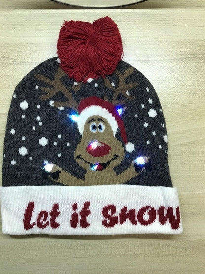 LED Knitted Christmas Hat Beanie Light Up Warm Hat