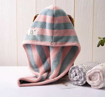 Striped Microfiber Quick Drying Hair Towel Bath Hat