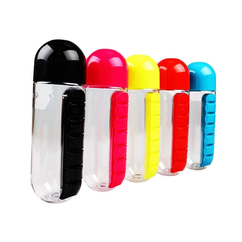 600ml 2 in 1 Pill Box Water Bottle 7 Compartments Medicine Organizer Drinking Portable