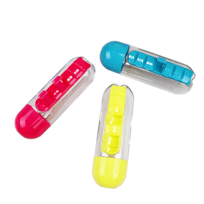 600ml 2 in 1 Pill Box Water Bottle 7 Compartments Medicine Organizer Drinking Portable