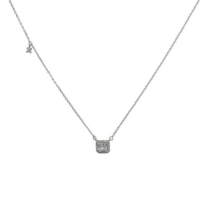 925 Sterling Silver Zircon Necklace Square Jewelry
