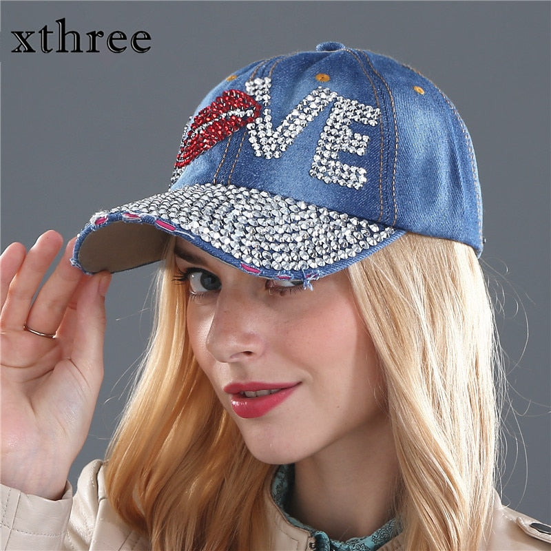 Love Rhinestone Baseball Cap Hat