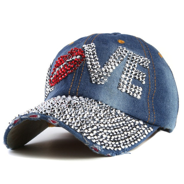 Love Rhinestone Baseball Cap Hat