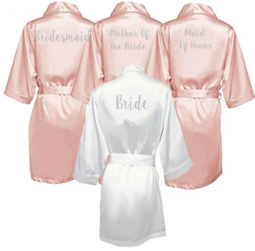 Bridal Bachelorette Party Shower Pink Satin Robe Wedding Kimono