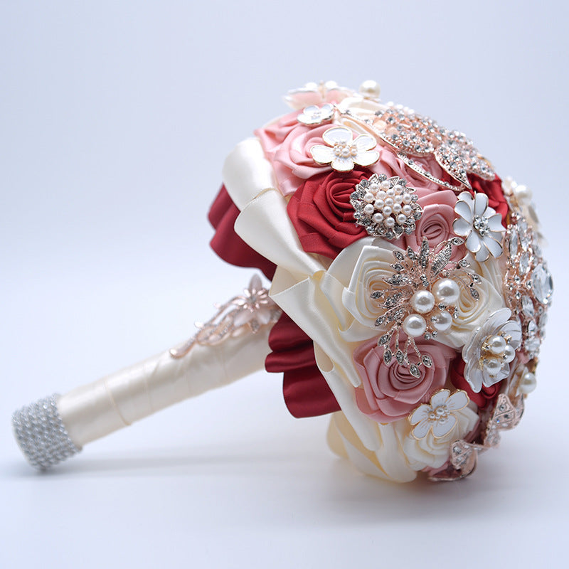 Elegant Silk Wedding Blush Pink Brooch Flower Bouquet