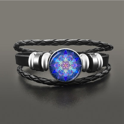 Vintage Yoga Chakra Mandala Bracelet Flower Adjustable Leather
