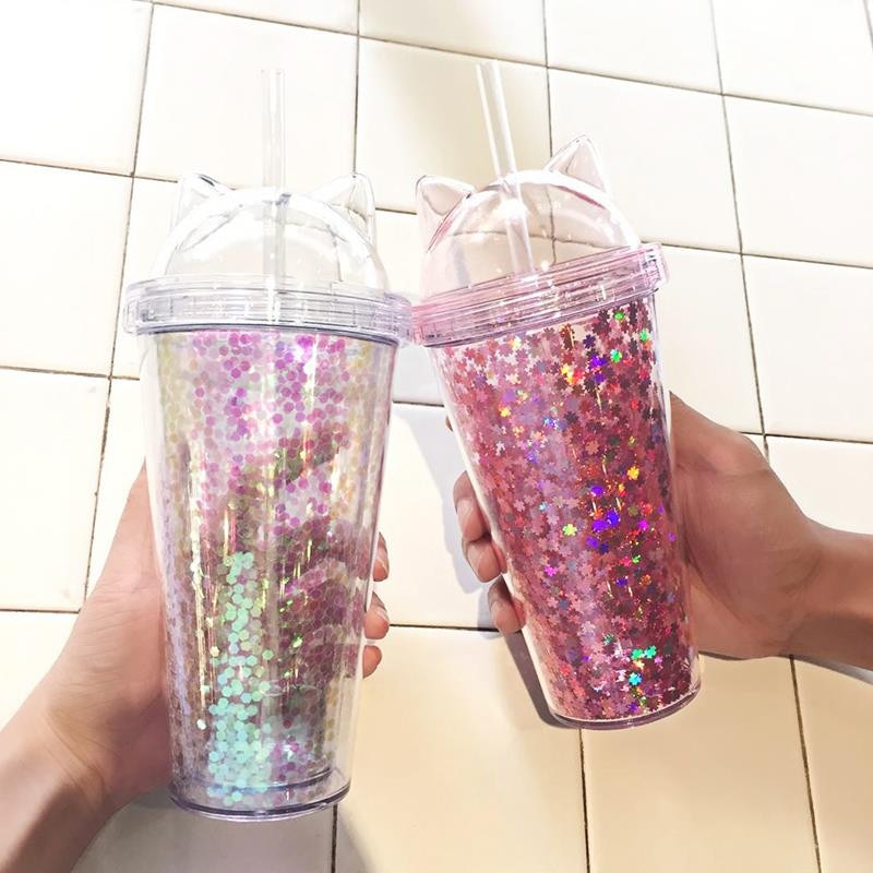 BPA Free Sparkly Water Bottle Tumbler with Straw