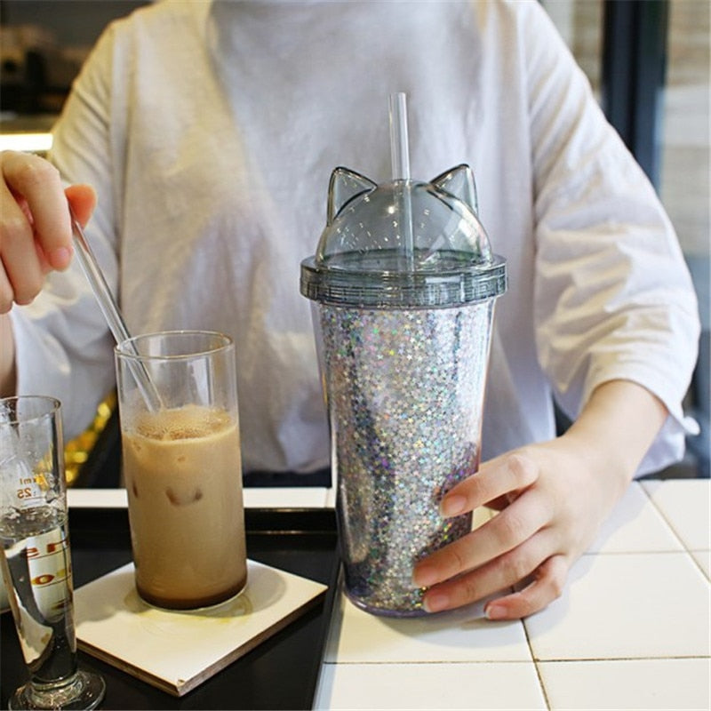 BPA Free Sparkly Water Bottle Tumbler with Straw