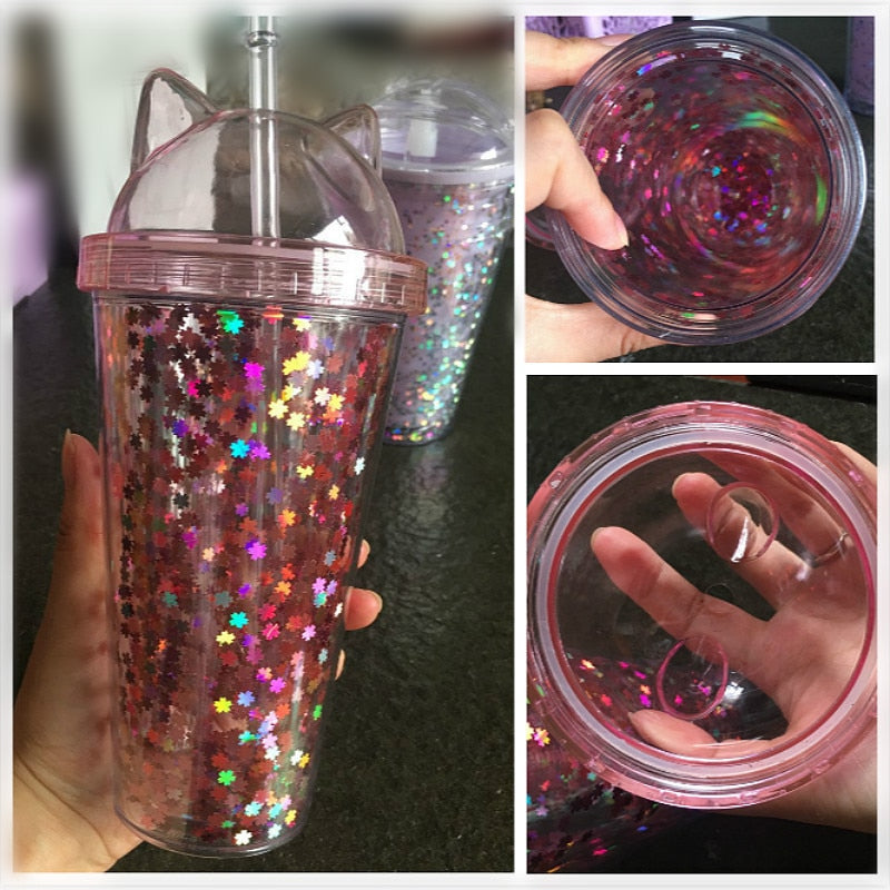 BPA Free Sparkly Water Bottle Tumbler with Straw