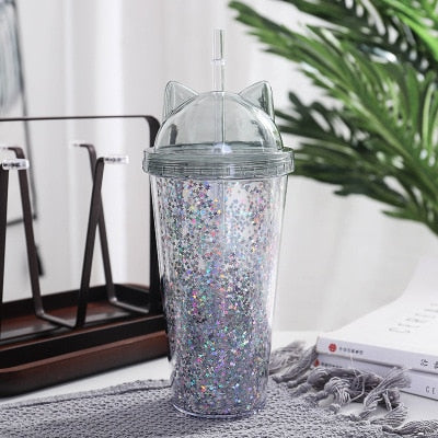 BPA Free Sparkly Water Bottle Tumbler with Straw