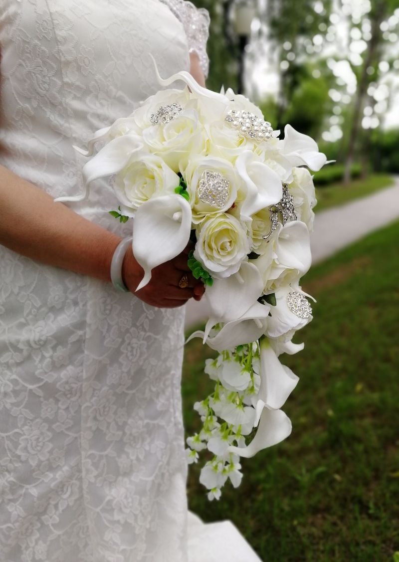 Waterfall Ivory Orchid Wedding Flowers Bouquet