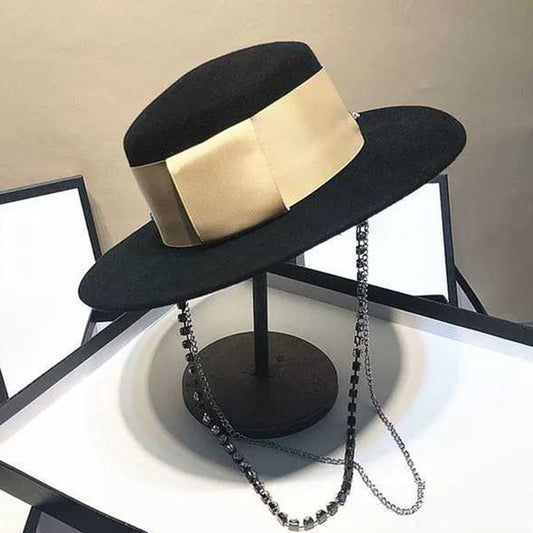 Elegant Wool Top Ribbon Fedora Hat