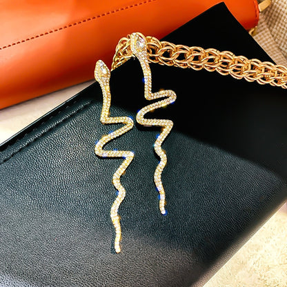 Long Snake Crystals Drop Earrings