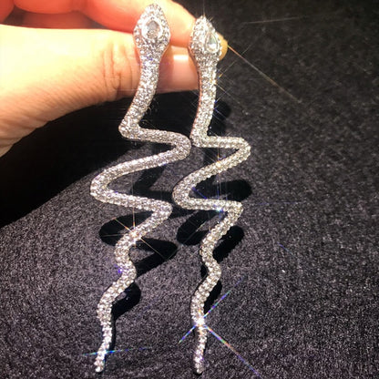 Long Snake Crystals Drop Earrings