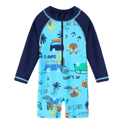 Kids Cartoon Swimwear Long Sleeve One Piece Swimsuit