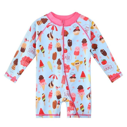 Kids Cartoon Swimwear Long Sleeve One Piece Swimsuit