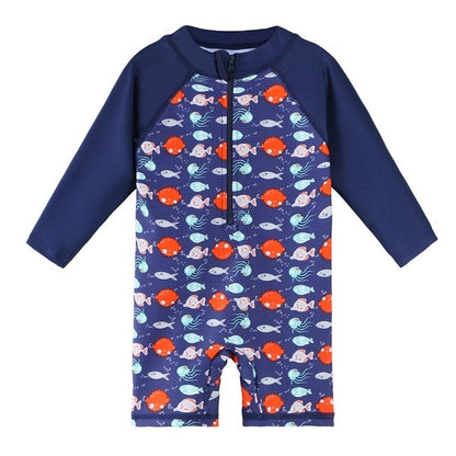 Kids Cartoon Swimwear Long Sleeve One Piece Swimsuit