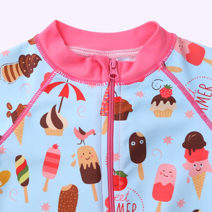 Kids Cartoon Swimwear Long Sleeve One Piece Swimsuit