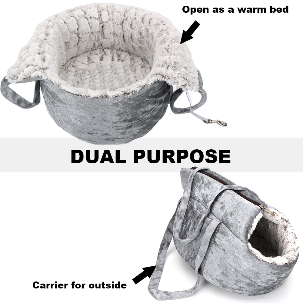 2 in 1 Winter Warm Velvet Pet Carrier Bed Backpack Handbag