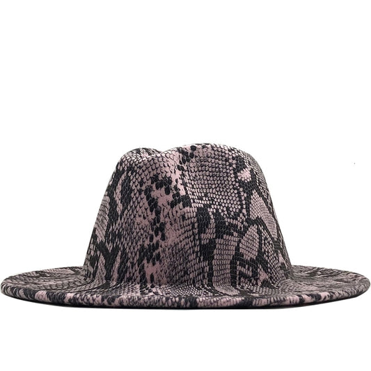 Wool Felt Wide Brim Fedora Snake Skin Winter Hat