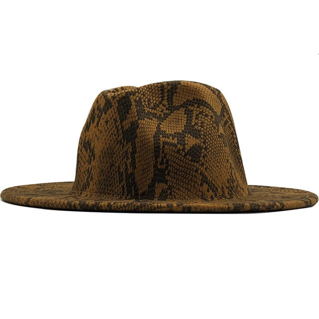 Wool Felt Wide Brim Fedora Snake Skin Winter Hat