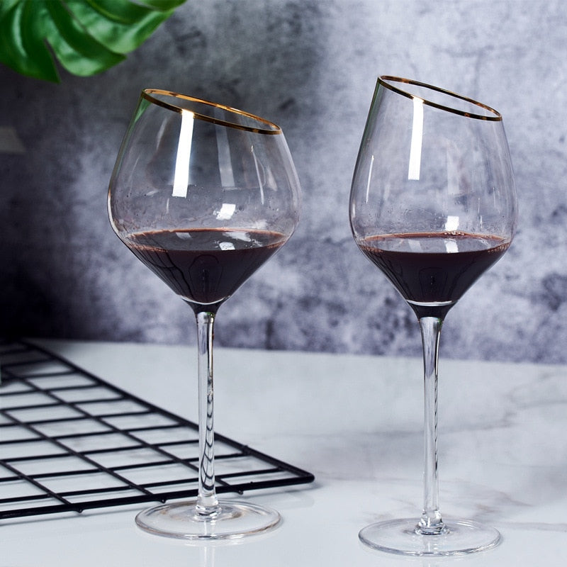 Oblique Mouth Red Wine Glass
