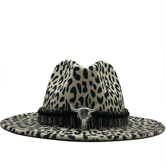 Leopard Cowboy Cowgirl Wool Felt Fedora Hat