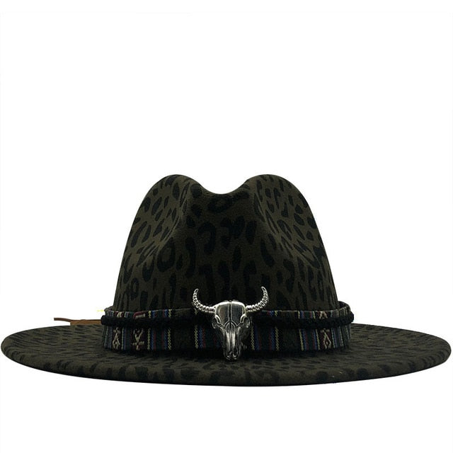 Leopard Cowboy Cowgirl Wool Felt Fedora Hat