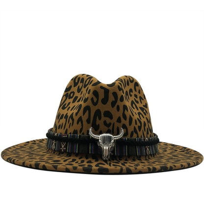 Leopard Cowboy Cowgirl Wool Felt Fedora Hat