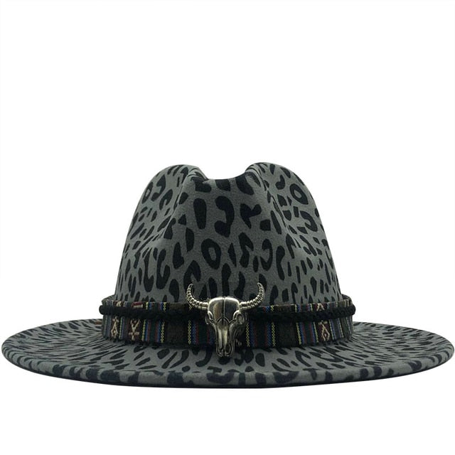 Leopard Cowboy Cowgirl Wool Felt Fedora Hat
