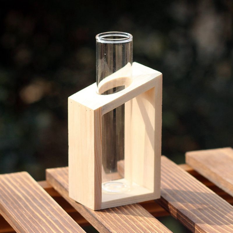 Crystal Tube Vase with Wooden Stand