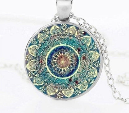 Vintage Necklace Buddhism Chakra Pendant Jewelry Mandala