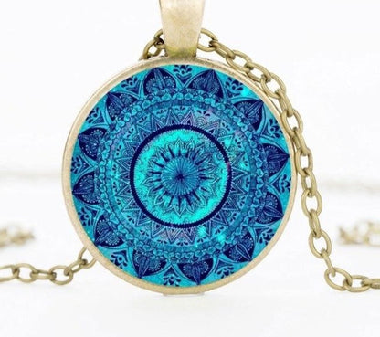 Vintage Necklace Buddhism Chakra Pendant Jewelry Mandala