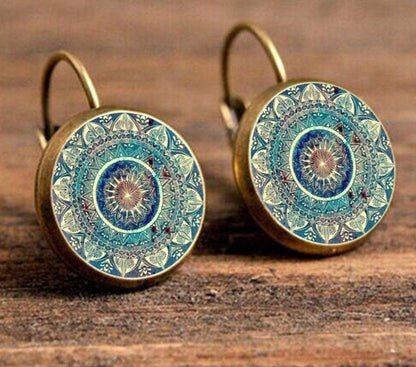 Women Mandala Art Picture Earrings Yoga Buddhism Glass